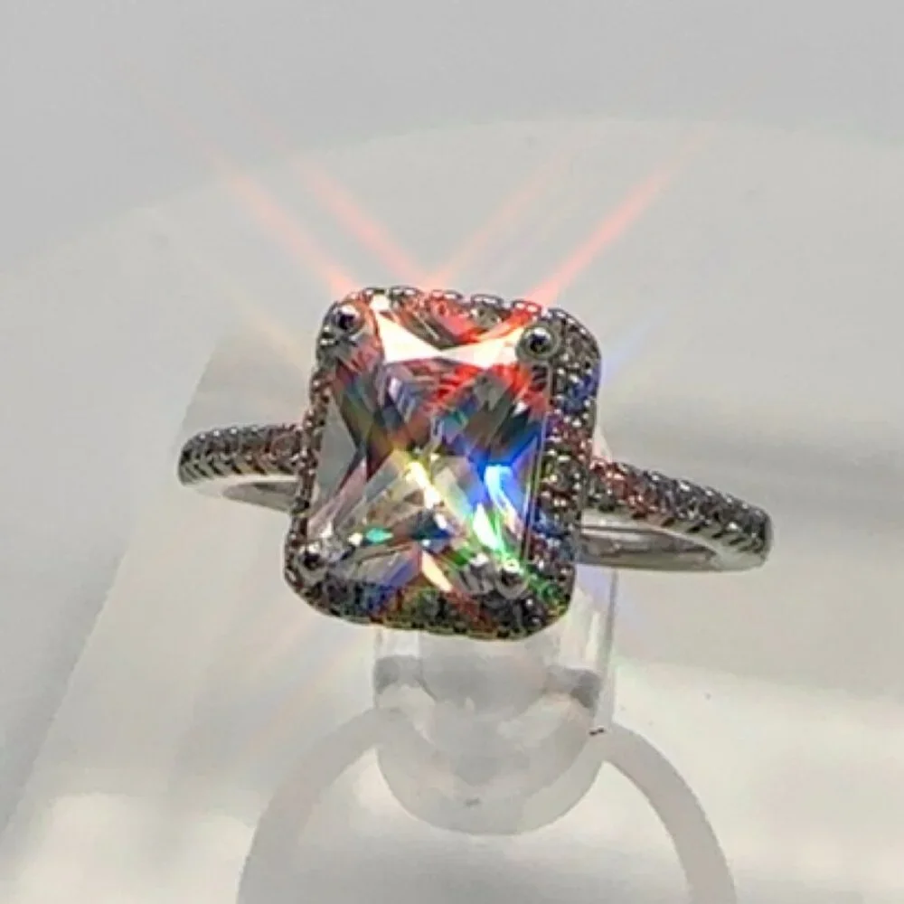 Radiant Cut Cubic Zirconia Halo Engagement Ring - Picture 8 of 9